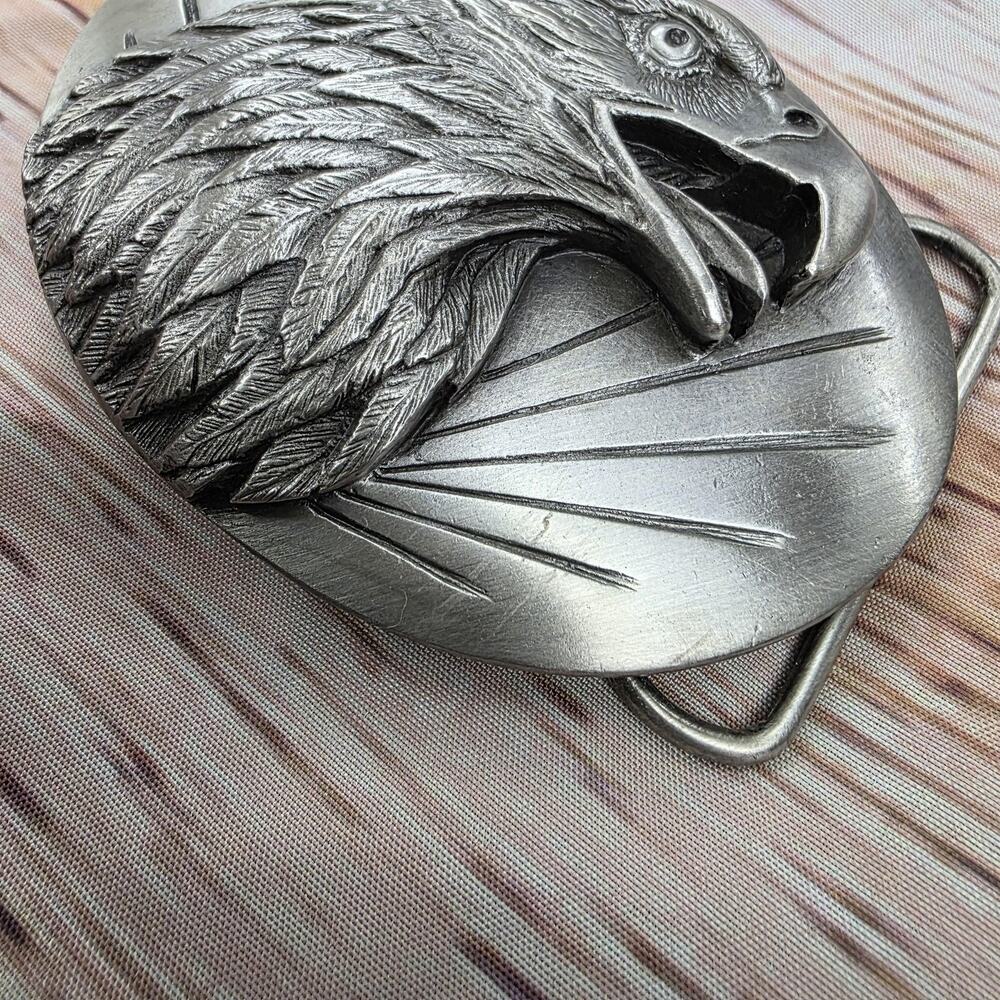 Vintage 1987 Siskiyou Buckle Co Bald Eagle Belt Buckle USA American Bird Steel - Picture 3 of 11